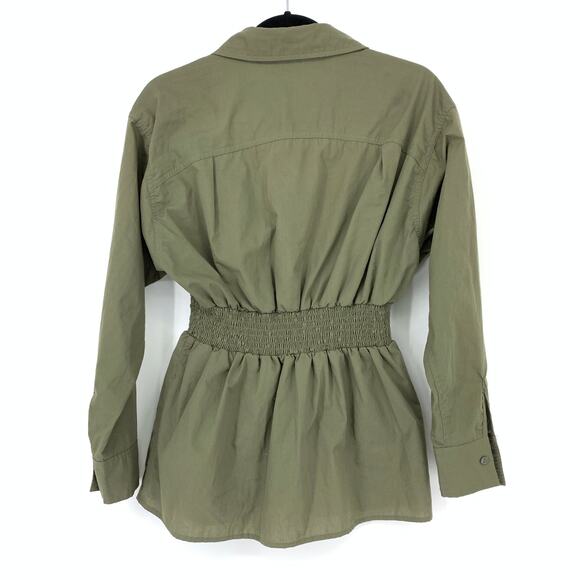 E Hyphen World Gallery Free Size Top Collar Button Up Long Sleeve Cinched Waist - Picture 2 of 8